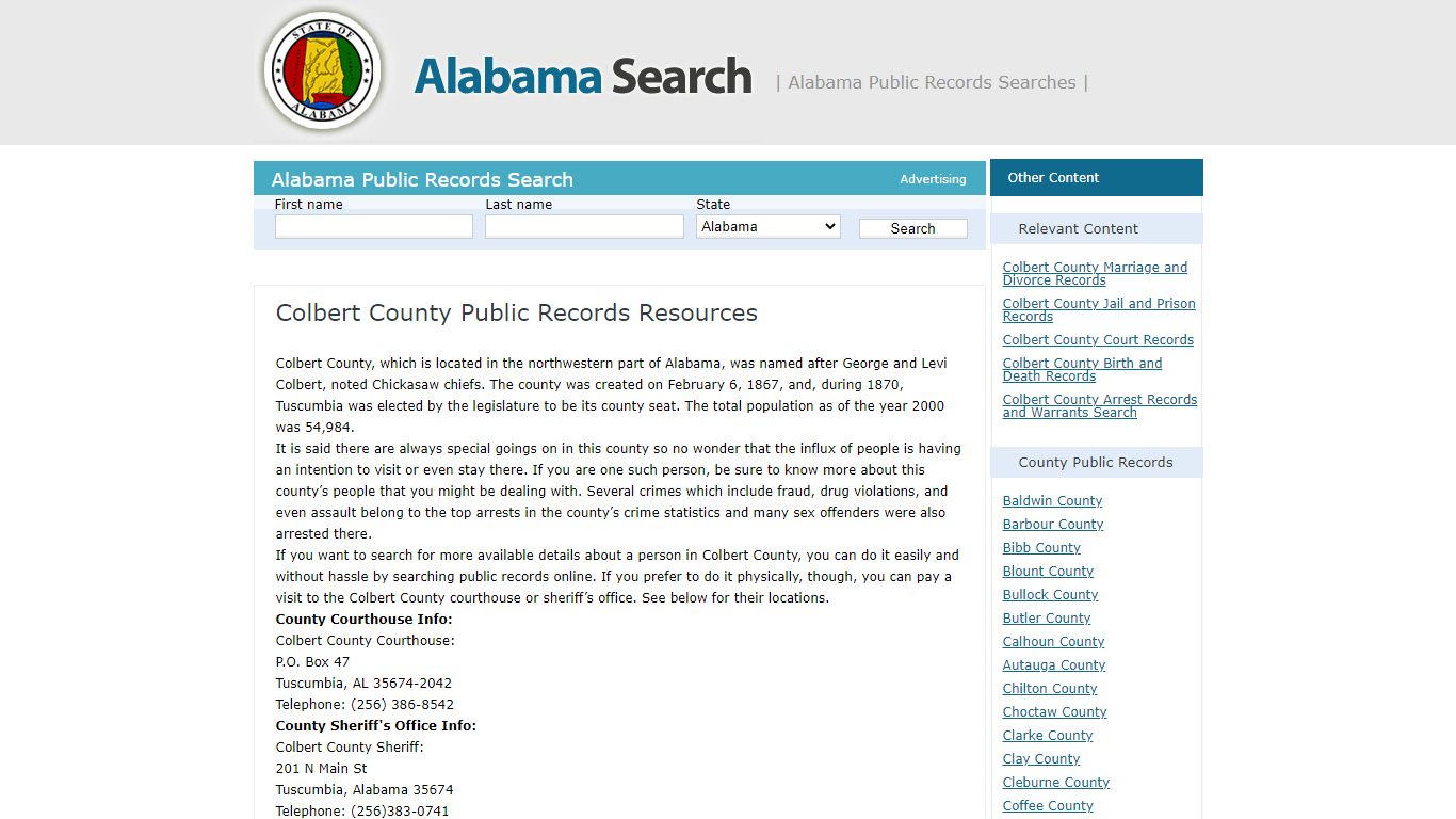 Colbert County Public Records Resources | Alabama - AL Search